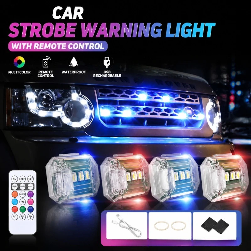 2/4x LED Strobe Aircraft Warning Light, Remote Control Pilot Tail Lamp Modified Decor Light for Car Motorcycle E-Bike Bicycle