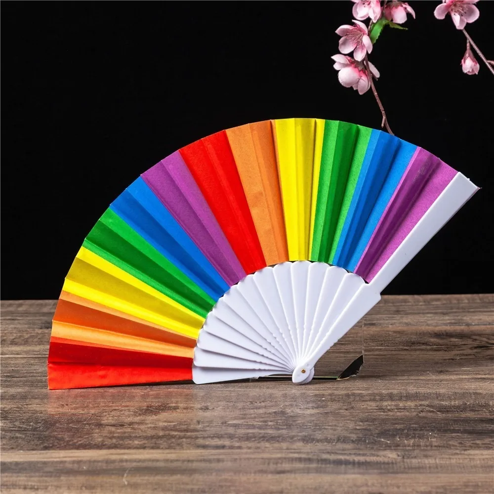 Fashion Plastic Folding Hand Fan 7 Inch Size Dopamine Color Cooling Fan Vivid Rainbow Print Lightweight Photo Prop Fan Summer