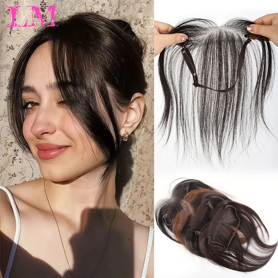 LM Synthetic Invisible Lace Bangs Clip In Hair Topper Natural Forehead Cover Hair Extension For Women Thin Hair Daily Korean
