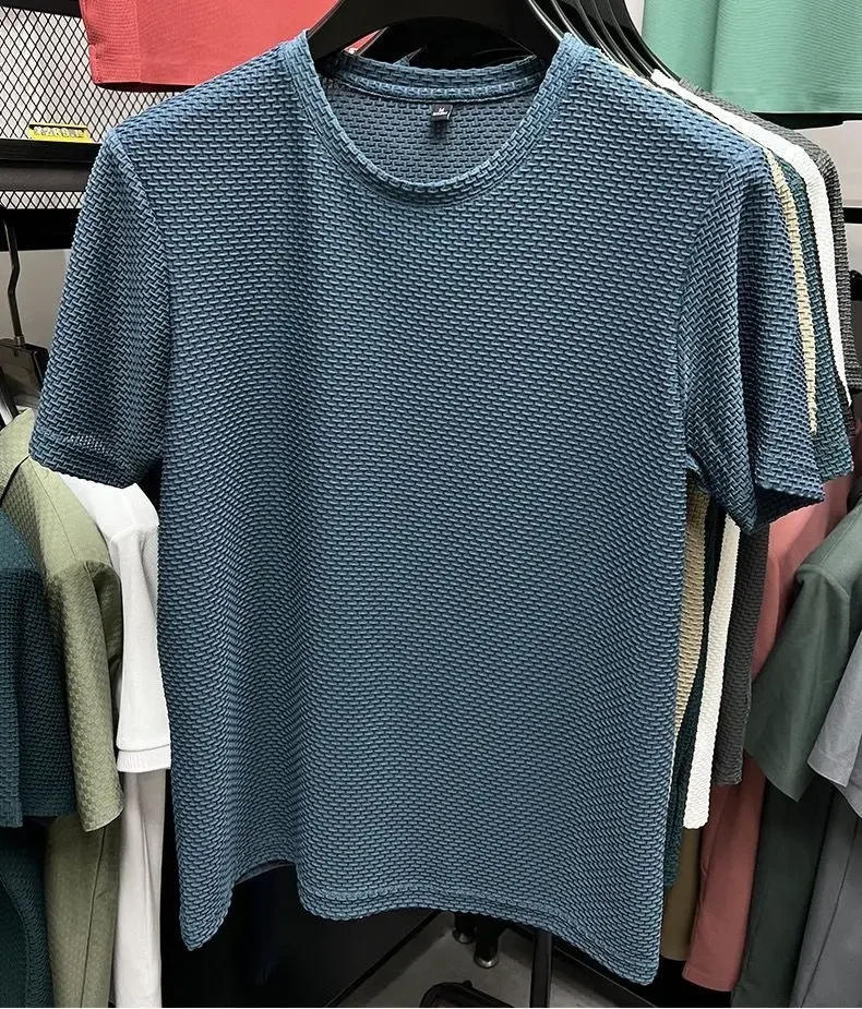 Herren High-End Eisseide Mesh T-Shirt Sommer Kurzarm Rundhals T-Shirt Mann Halbarm Dünnes Einfarbiges Sport-Oberteil – Detail 20