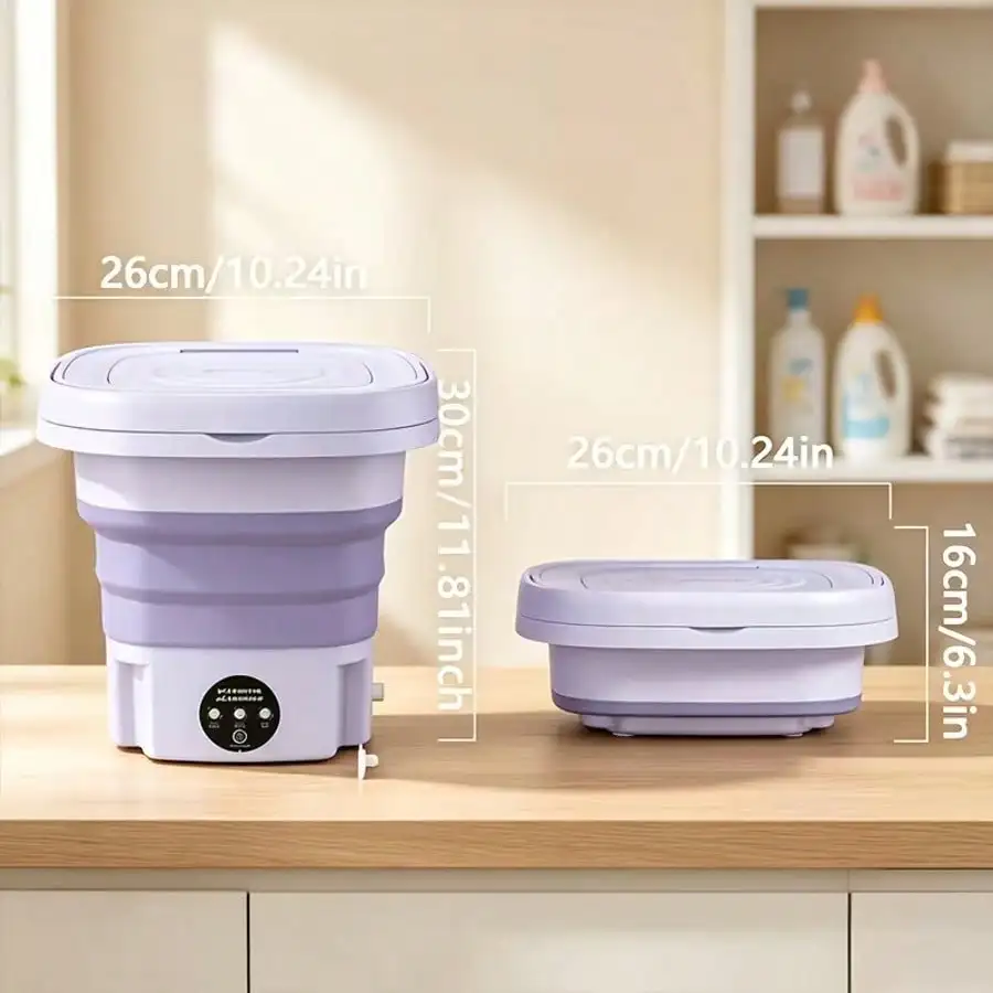 Portable Washing Machine, 2.91gal Foldable Mini Washing Machine With Dryer For Baby Clothes, Small Washing Machine With Laundry Basket For Underwear, Baby Clothes, Socks, Pet Clothes, Small Items, Purple And Green