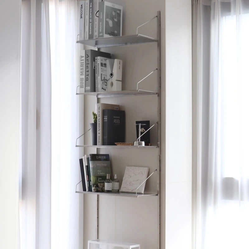‌Industrial Style Stainless Steel Wall Bookshelf Minimalist Floating Shelf Space-saving Storage Rack for Living Room Home Decor