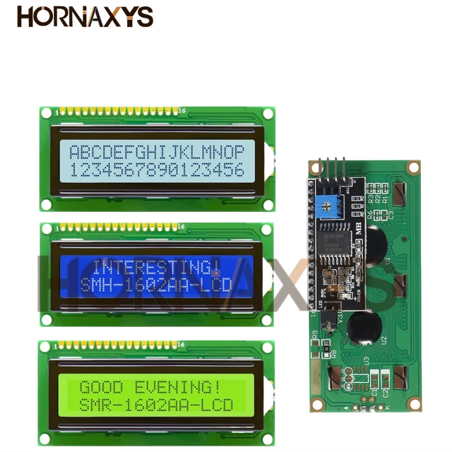 Moduł LCD1602+I2C z niebieskim / żółto-zielonym ekranem, wyświetlacz LCD 16x2 znaków, interfejs PCF8574T PCF8574 IIC I2C, 5V