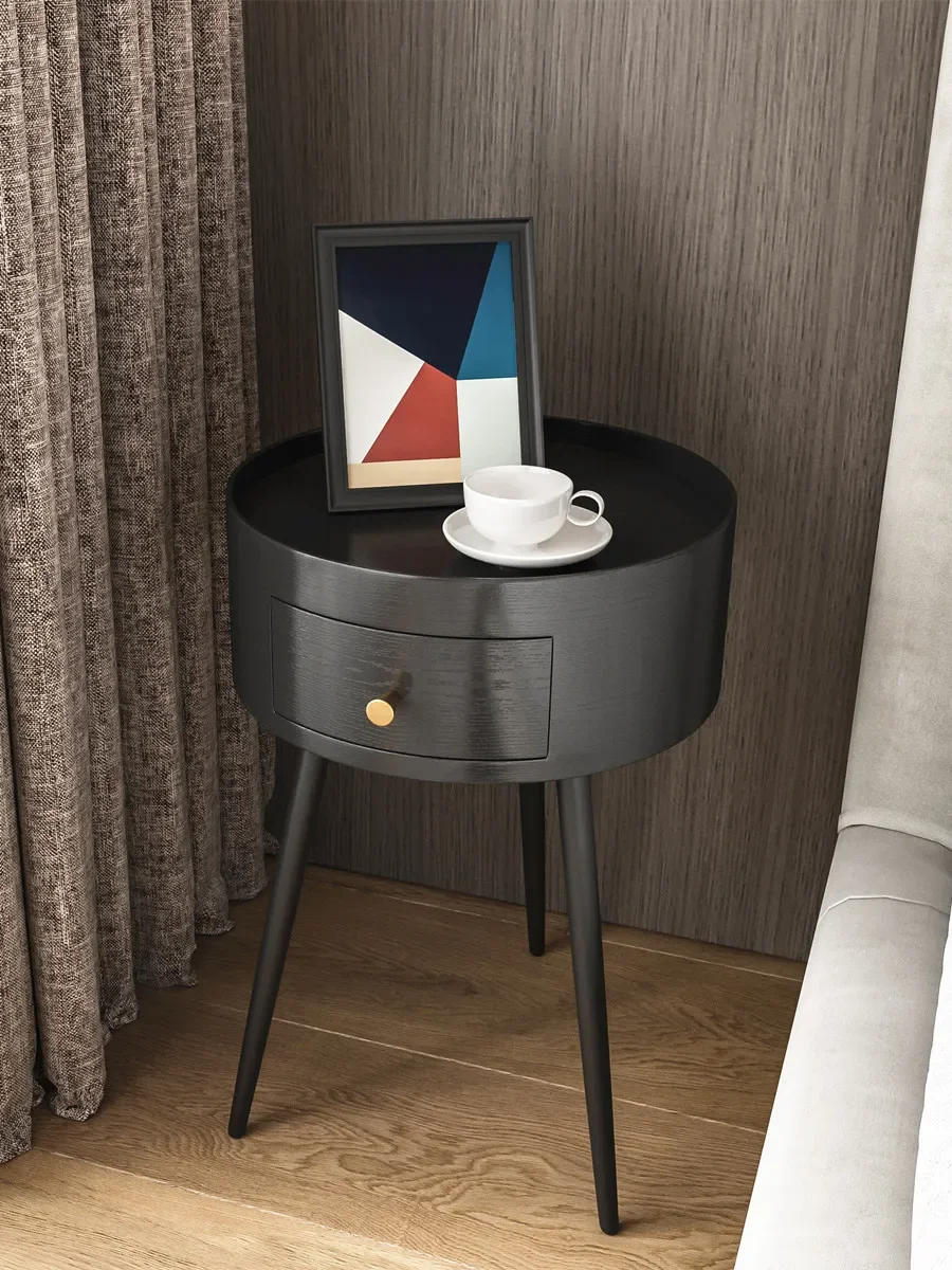 Nordic Style Three Legs Bedside Table Bedroom Wooden Nightstand Luxury Simple Drawer Round Table Desk Lockers Coffee Table