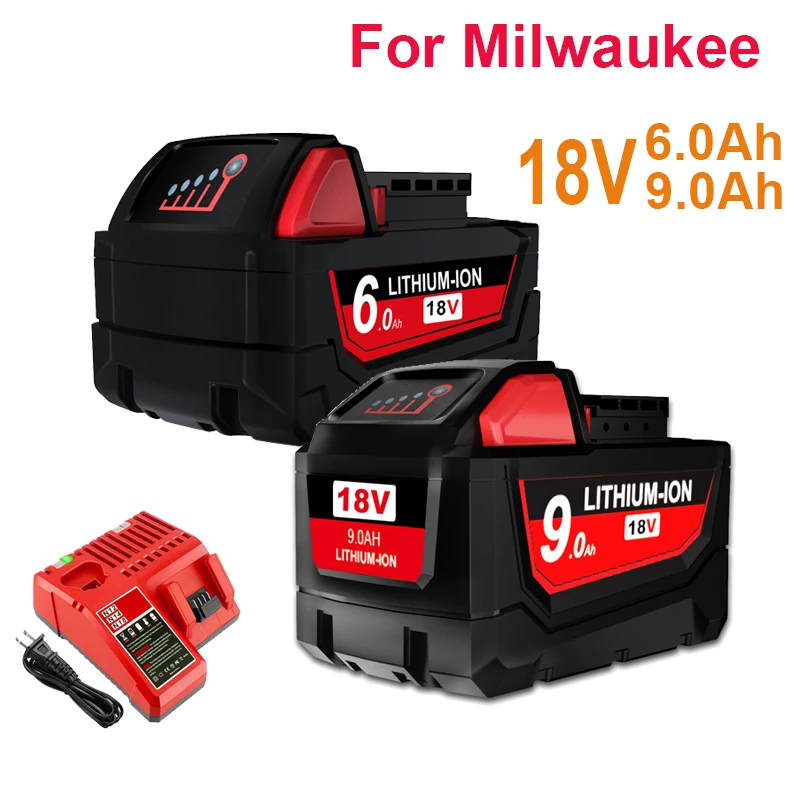 For Milwaukee M18 Battery 18V 6.0Ah 9.0Ah Replacement Lithium Battery for Milwaukee M18 48-11-1815 48-11-1850 2604-22 Battery