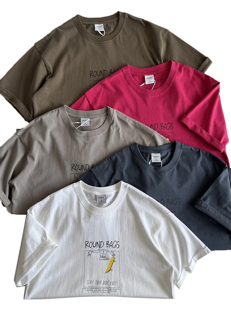 

Washed Pure Cotton round Neck T-Shirt Men's Casual Comfortable Commuting Loose Fit Short Sleeve Trendy Basic Style Summer