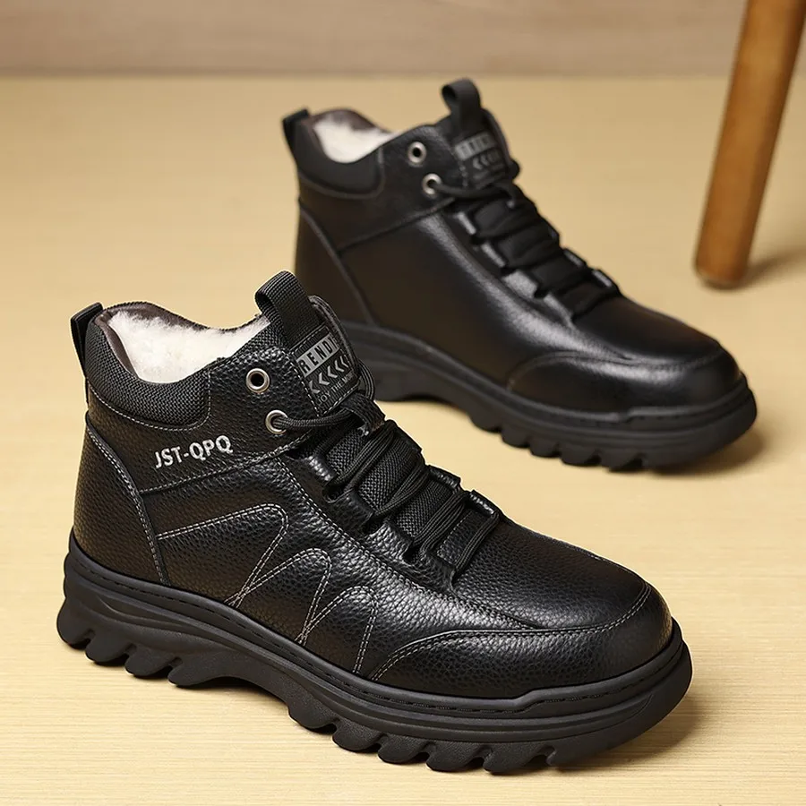 Men's Ankle Boots, Lace-Up Fleece-Lined Round Toe Winter Shoes for Daily Casual and Outdoor Wear