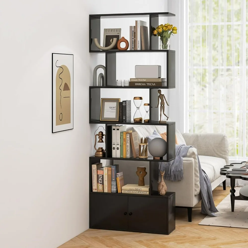 

book shelves,6-Tier,72 Inch Freestanding Room Divider Bookshelf,with Doors and Shelves ,bookshelf