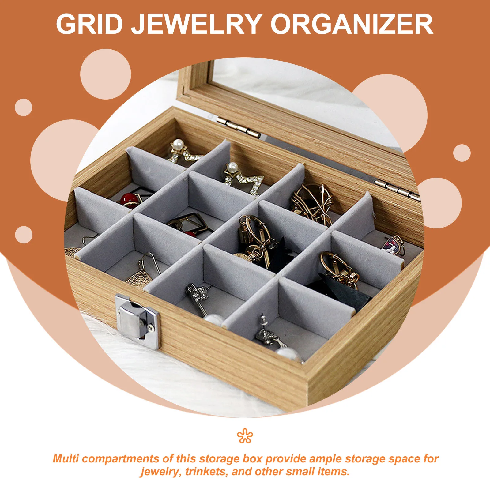 

Wooden Jewelry Organizer Box Clear Lid Multi Compartments Material Vintage Style Trinket Storage Case Grid Jewelry Box