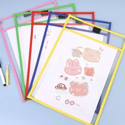 Carpeta de escritura reutilizable para niños, tablero de dibujo y enseñanza, portátil, transparente, PVC, bolsillo para archivos, impermeable, regrabable, A4