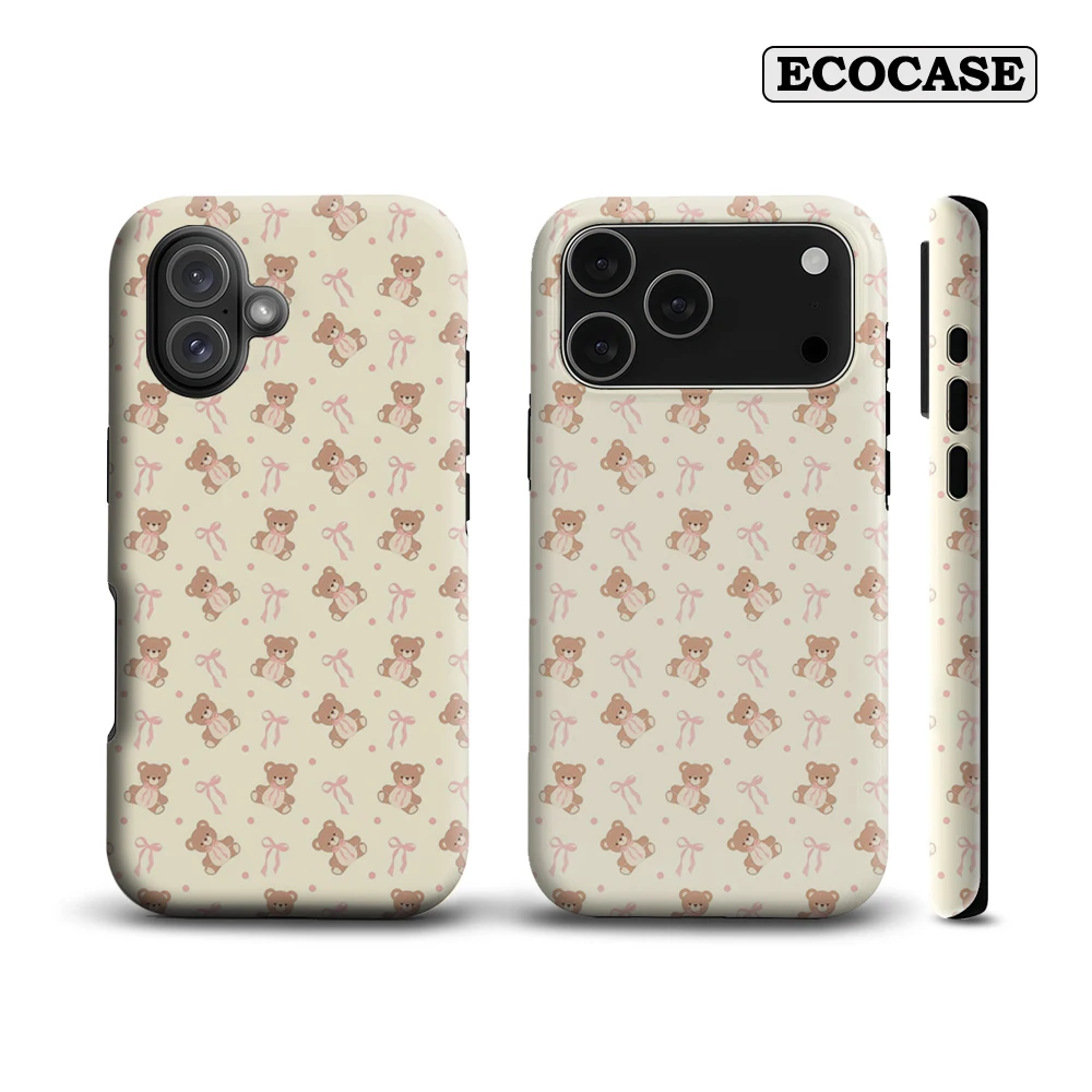 Blush Teddy & Ribbon Pattern IPhone 17 Must-Haves Handyhülle für IPhone 17 16 15 14 13 12 Pro Max Plus Doppelschichtige Rückseite