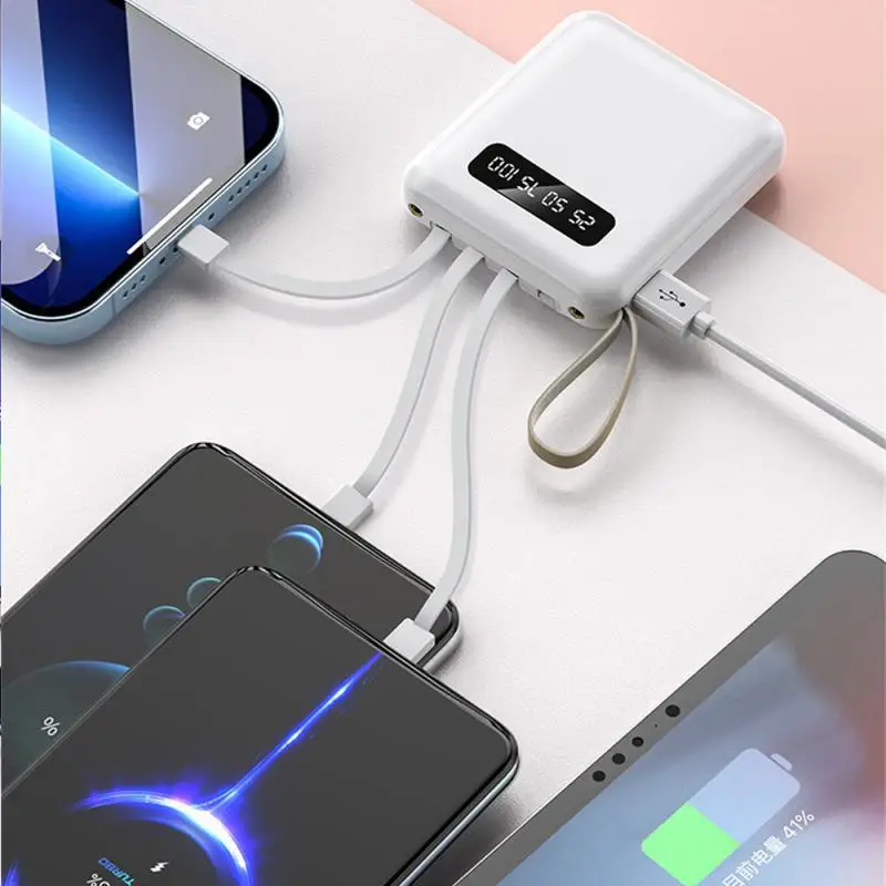 急速充電パワーバンク、4本のワイヤー、20000mah、6000 mah、10000mah、ミニ、大容量、ポータブル電源が付属