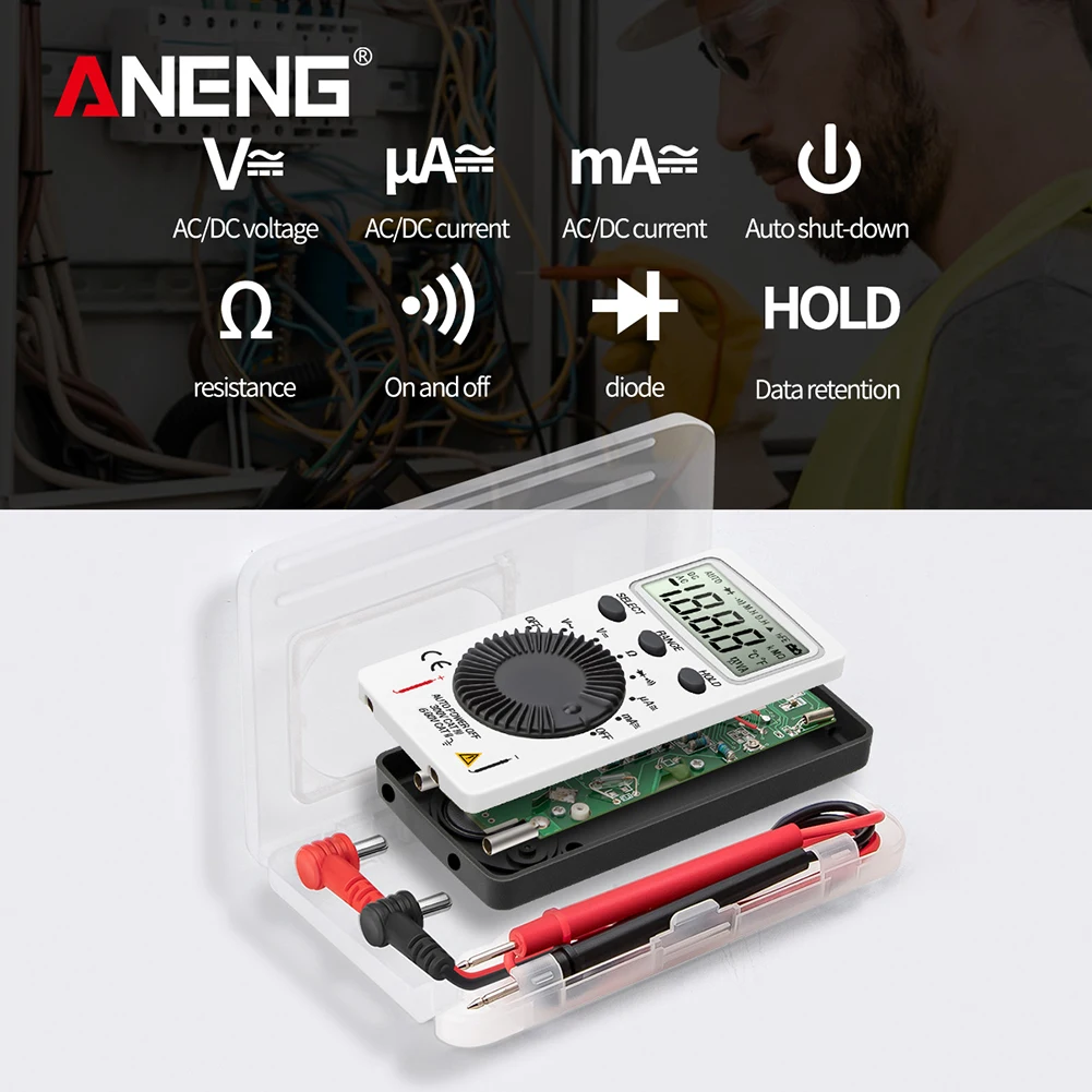 ANENG AN101 Mini Digital Multimeter Multimetro Tester AC/DC Voltage Current Lcr Meter Pocket Professional Testers with Test Lead