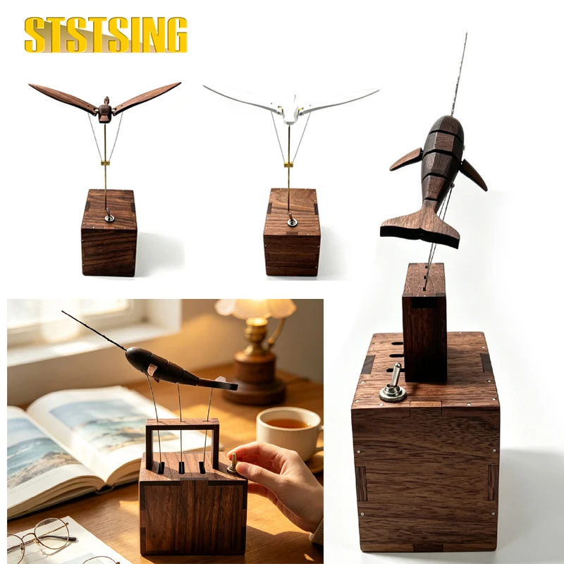 1PCS Handcrafted Wooden Flying Swan Bionic Model with Mechanical Transmission,Creative Collectible Kits,Desktop Relaxation Decor