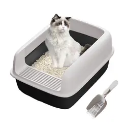 household High Sided Litter Box High Back Extra Large Open Top Litter Box With Scooper Side Opening Cat Litter Pan Pet Supplies