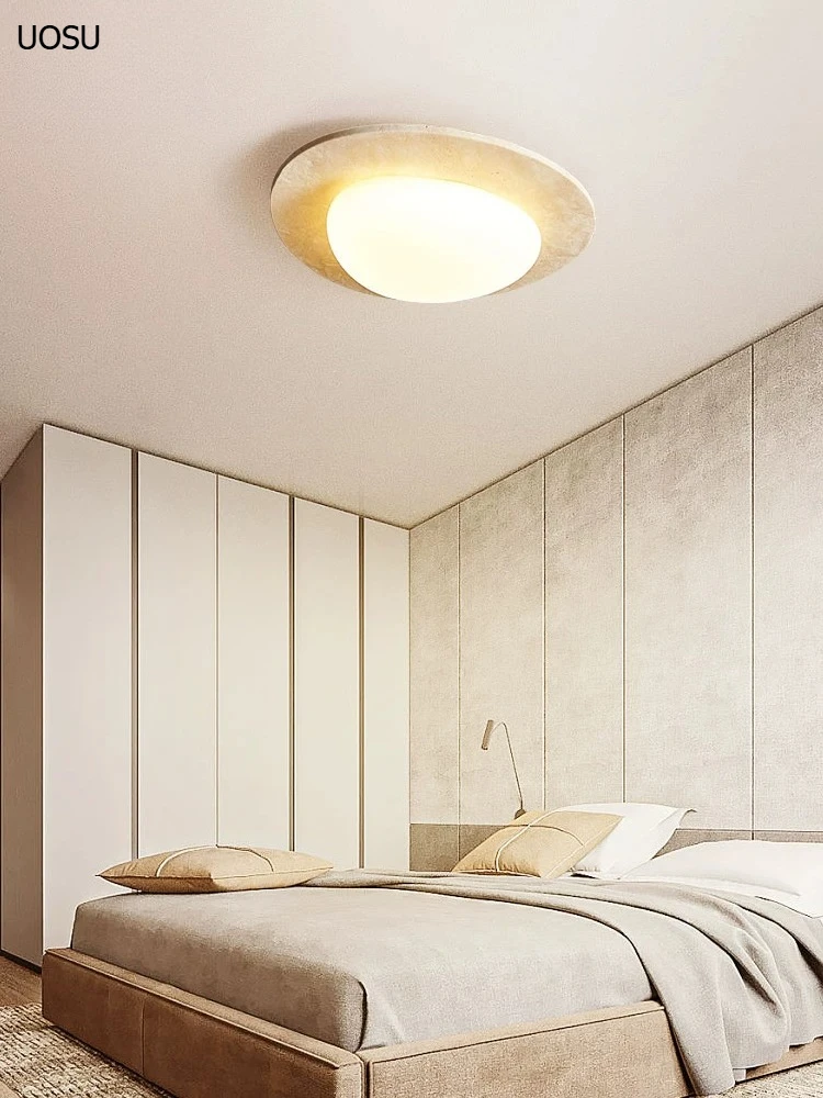 Wabi Sabi Yellow Travertine Ceiling Light for Bedroom Children's Room Living Room Corridor Entrance Foyer LED Stone Ceiling Lamp