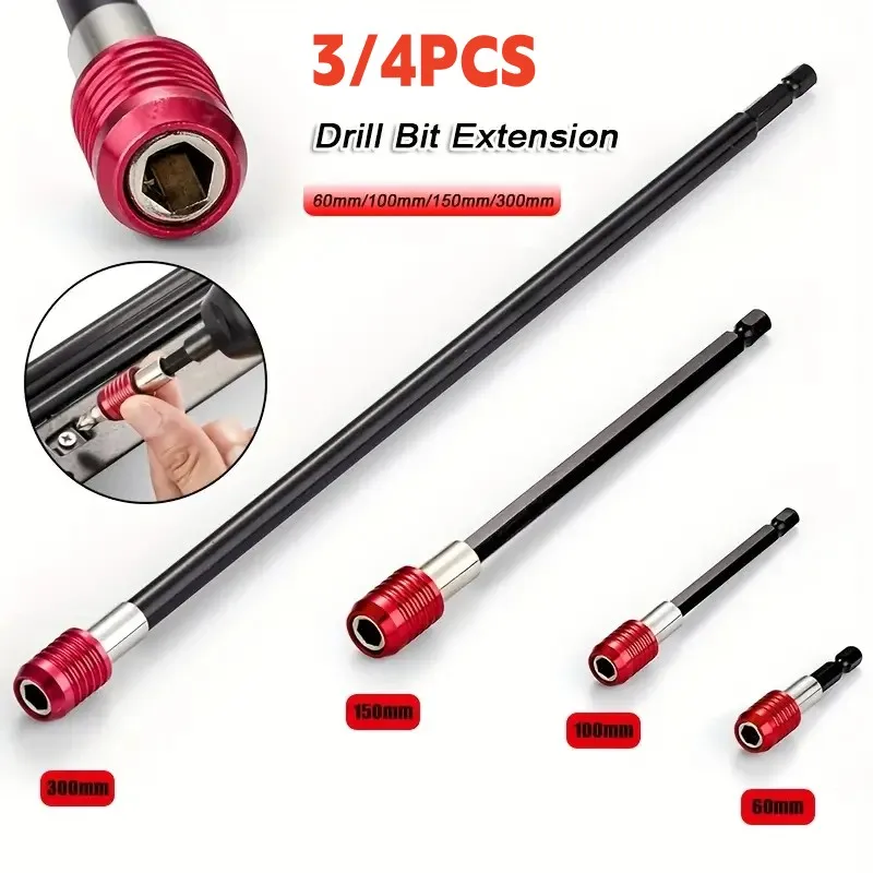 3/4pcs 60/100/150/300mm Quick Release  Magnetic Extra Locking Socket Extension Bar Rod Set Kits 1/4 Inch Hex Shank Holder Drill