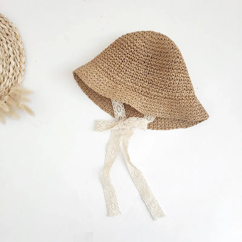 Chapeau d'été en dentelle pour bébé fille, casquette de plage pour enfants, style princesse ander, avec nœud en paille, 1 pièce