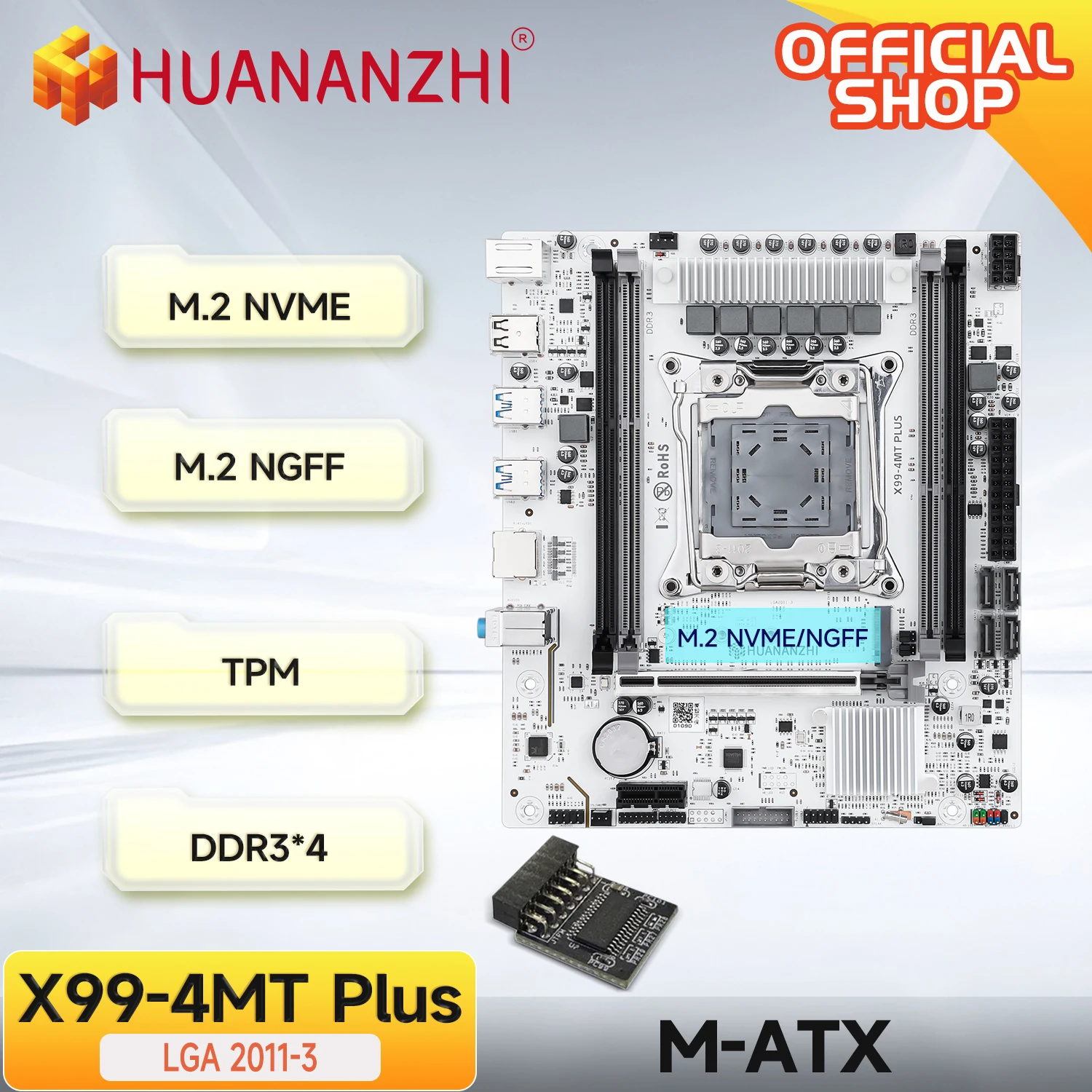 

HUANANZHI X99 4MT plus LGA 2011-3 Xeon Motherboard - DDR3 Memory Support NVMe SATA for Gaming & Business Use with TPM2.0