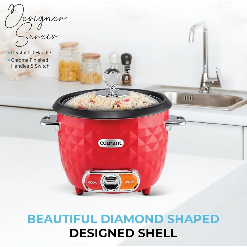 Rice Cooker 10-Cup (Cooked) Steaming Basket One-Touch Operation, Automatic Keep Warm Function, Red