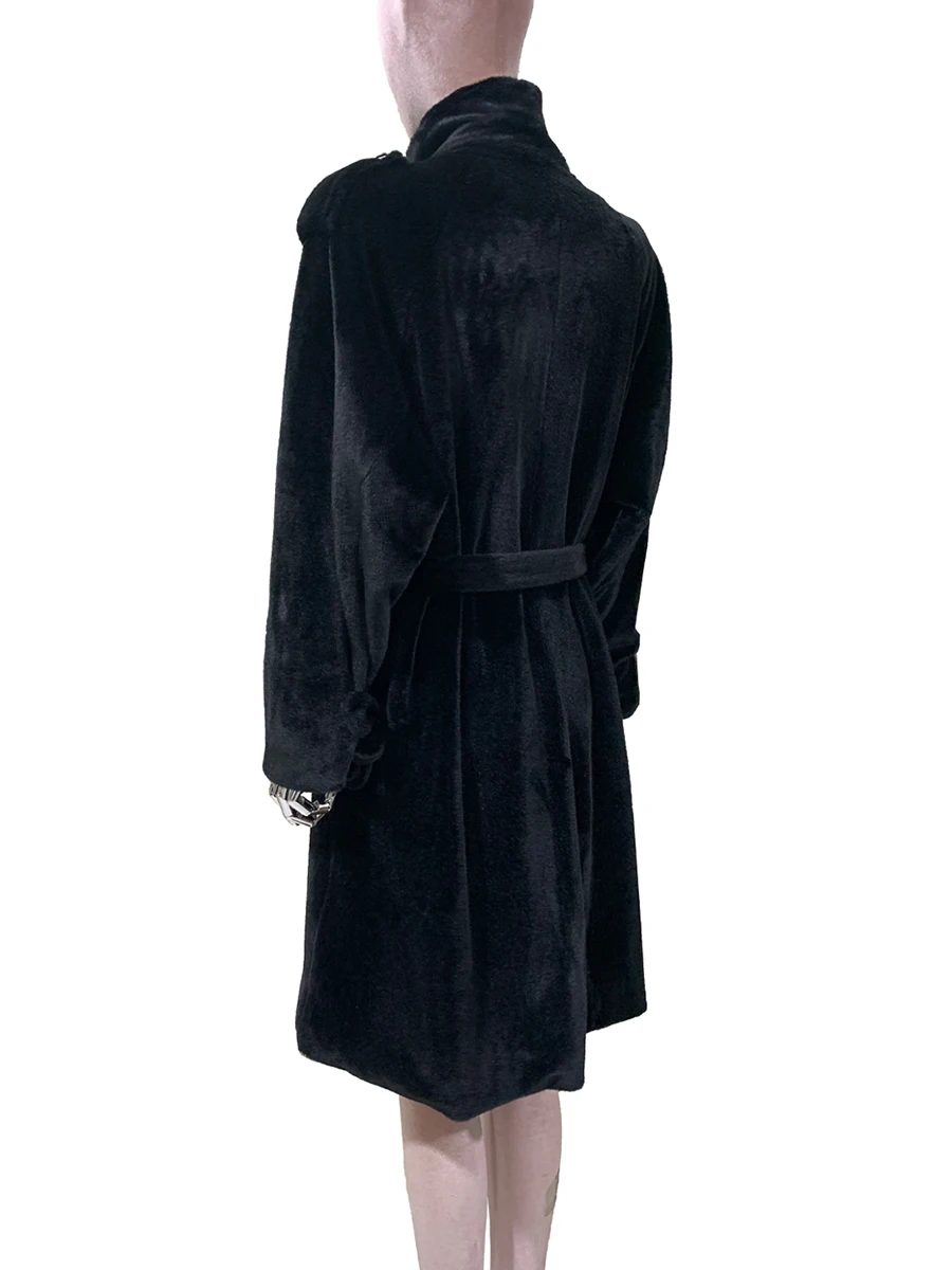 

Осень-зима длинное свободное повседневное мягкое теплое пальто из искусственного норкового меха женское ветрозащитное роскошное однобортное пушистое пальто с поясом 2025