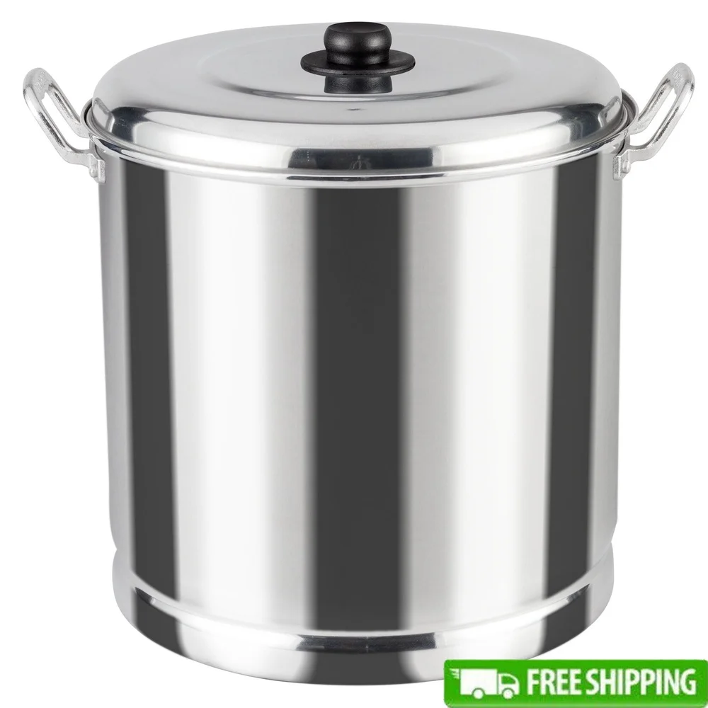 

27.5 Quart Aluminum Steamer Pot with Lid and Removable Tray Ideal Seafood Tamales Soups Stocks Crawfish Boils Hand Wash Only