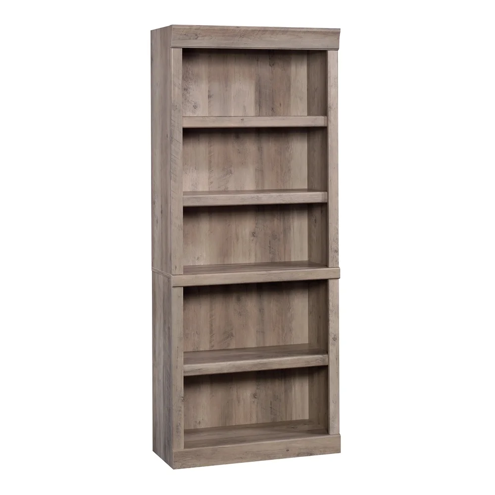 5 Shelf Bookcase Vertical Rustic Gray Wood Customizable Adjustable Shelves Tall Storage Organizer Home Office Display Furniture