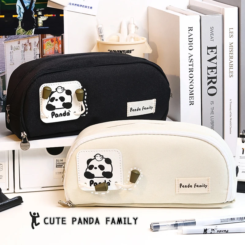 Cute Panda Family Pencil Bag astuccio multistrato con cerniera di grande capacità astuccio per penne per studenti Storge per forniture di