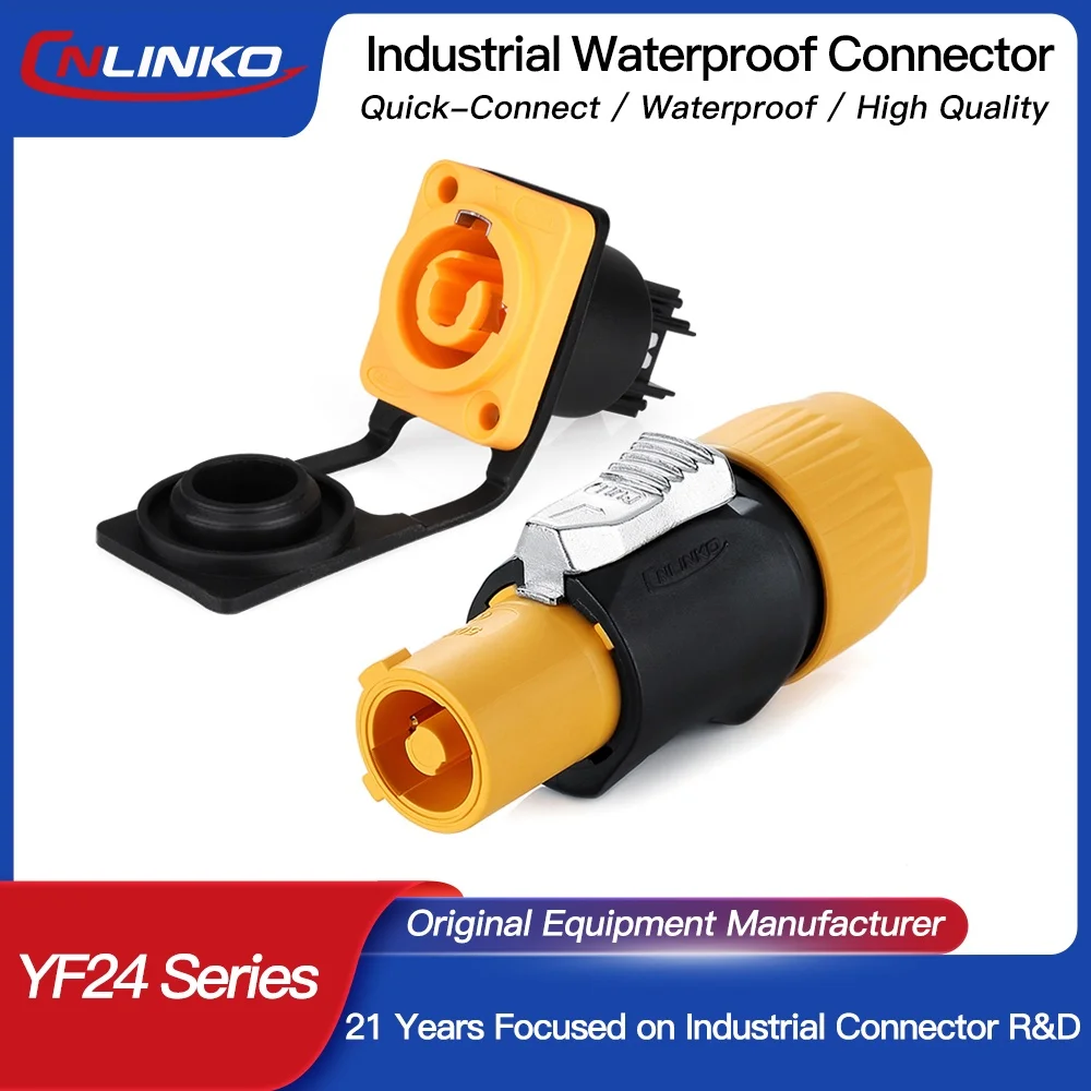 

CNLINKO M24 3 Pin Aviation Connector 20A Waterproof Powercon Plug for LED Light Stage Light Automotive Industrial Power Supply