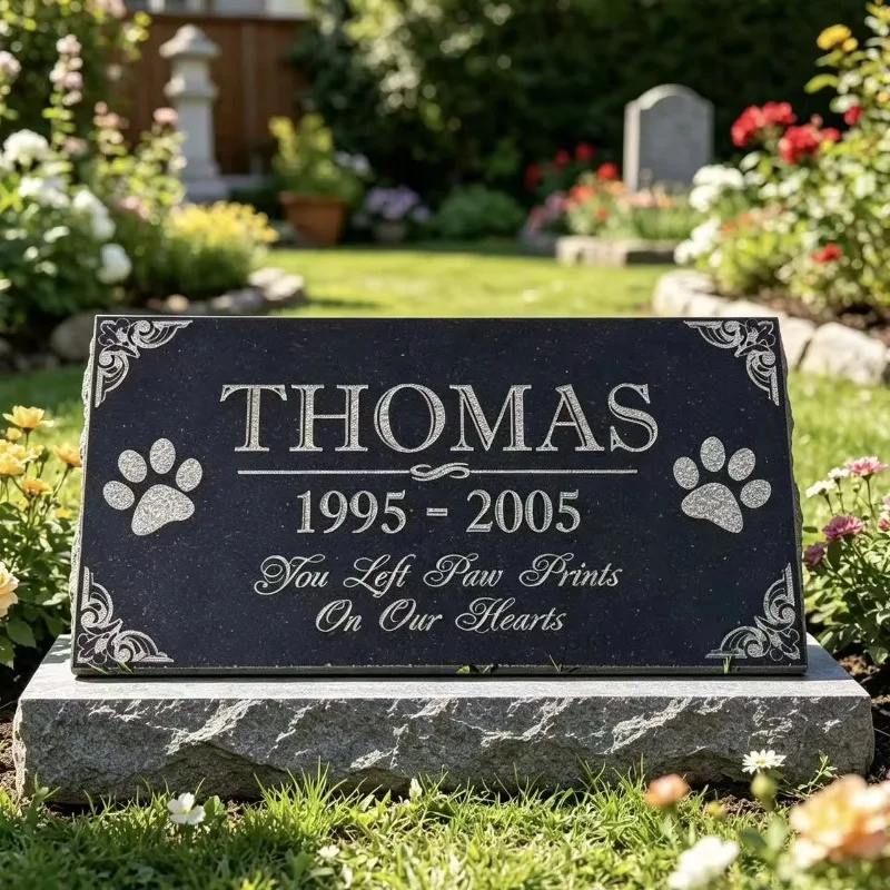 tomb stones Rectangular Granite Pet Tombstone with Base | Custom Engraved Name/Date & Paw Prints for Memorial