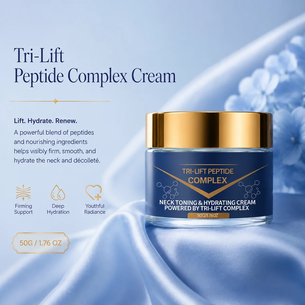 Tri-Lift Peptide Complex Cream Face Neck Firming Moisturizer Minimize Fine Lines Anti Aging Long Lasting Radiant Korean Skincare