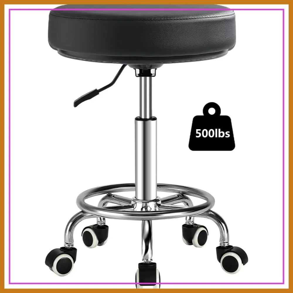 

Adjustable Rolling Stool with Wheels 500lb Capacity Round Drafting Stool with Footrest, Black