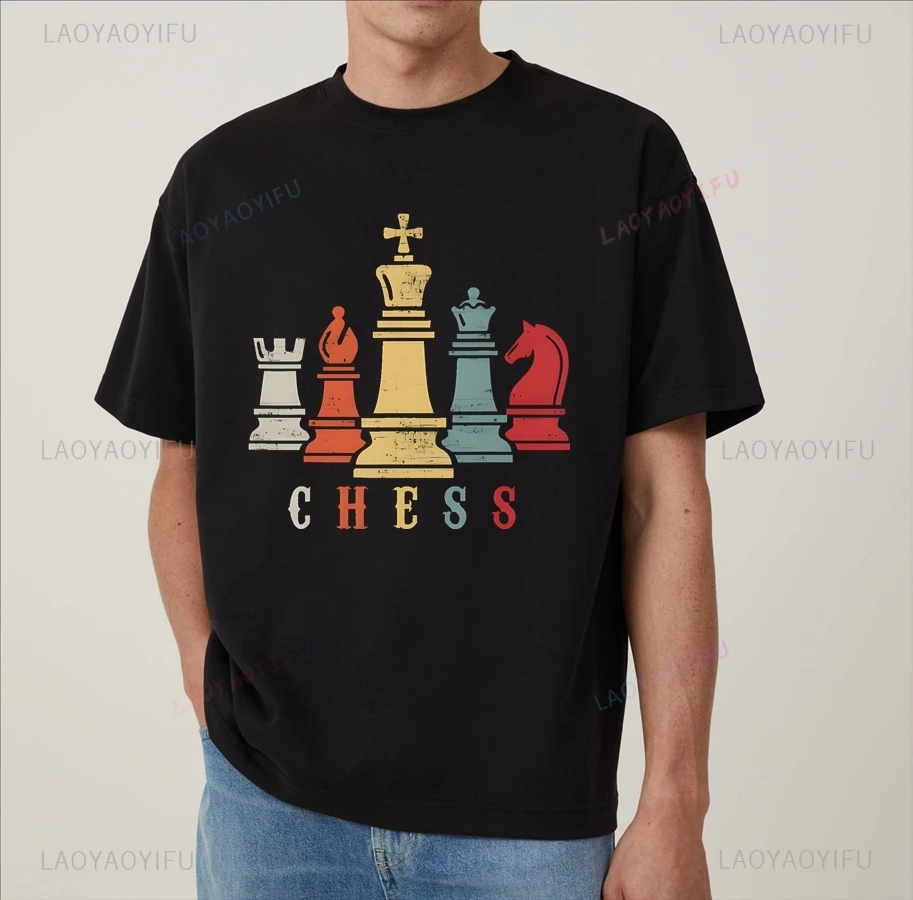 Chess Fashion Printed Men's T-shirt, Everyday Casual Streetwear, Spring Summer Men's Top Cotton 0 Neck T-shirt