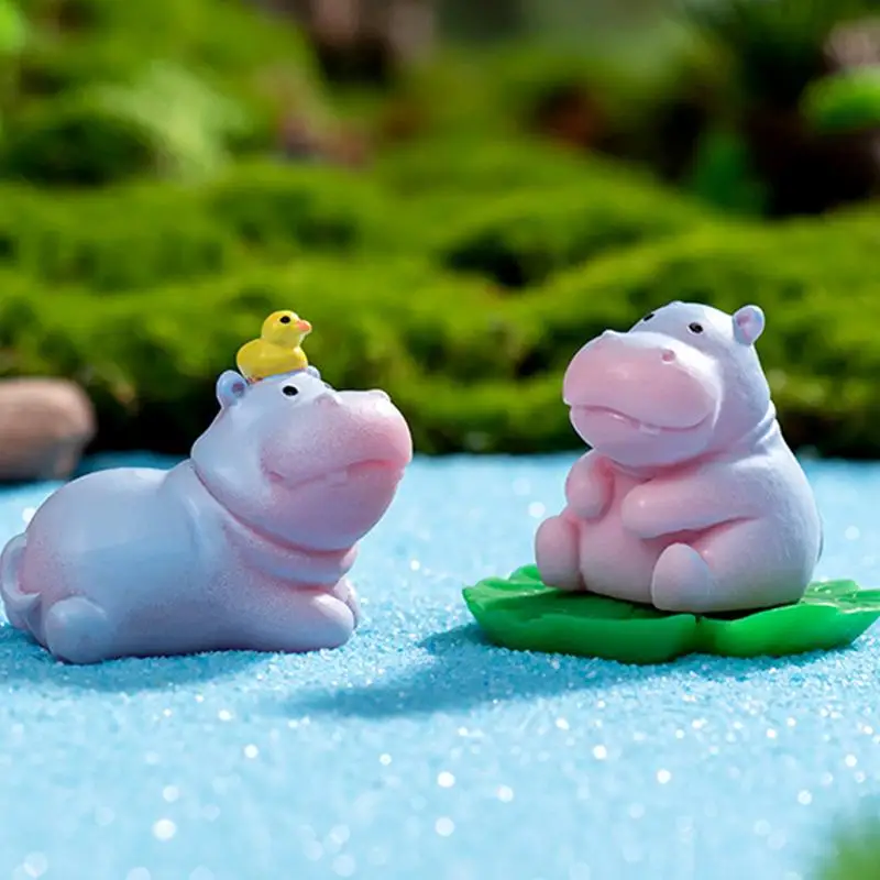 Resin Hippo Statue Small TinyHippopotamus Figurines Cartoon Mini Animal Art Crafts Sculpture For Desktop Dashboard Home Decor