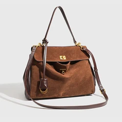 Luxury Brand Women Bags Microfiber Leather Brown Suede Women Totes Gold Buckle Women Shoulder Bags Fashion Women Handbags