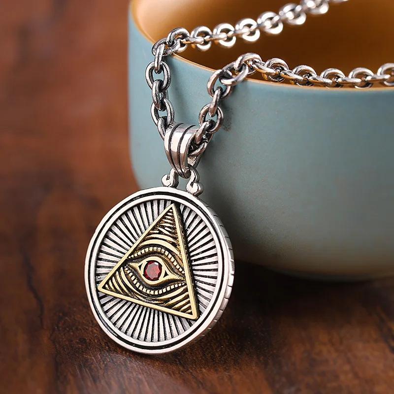 Retro Triangle Eye All-Seeing Eye Necklace Fashion Trinity Eye of God Jewelry for Men and Women