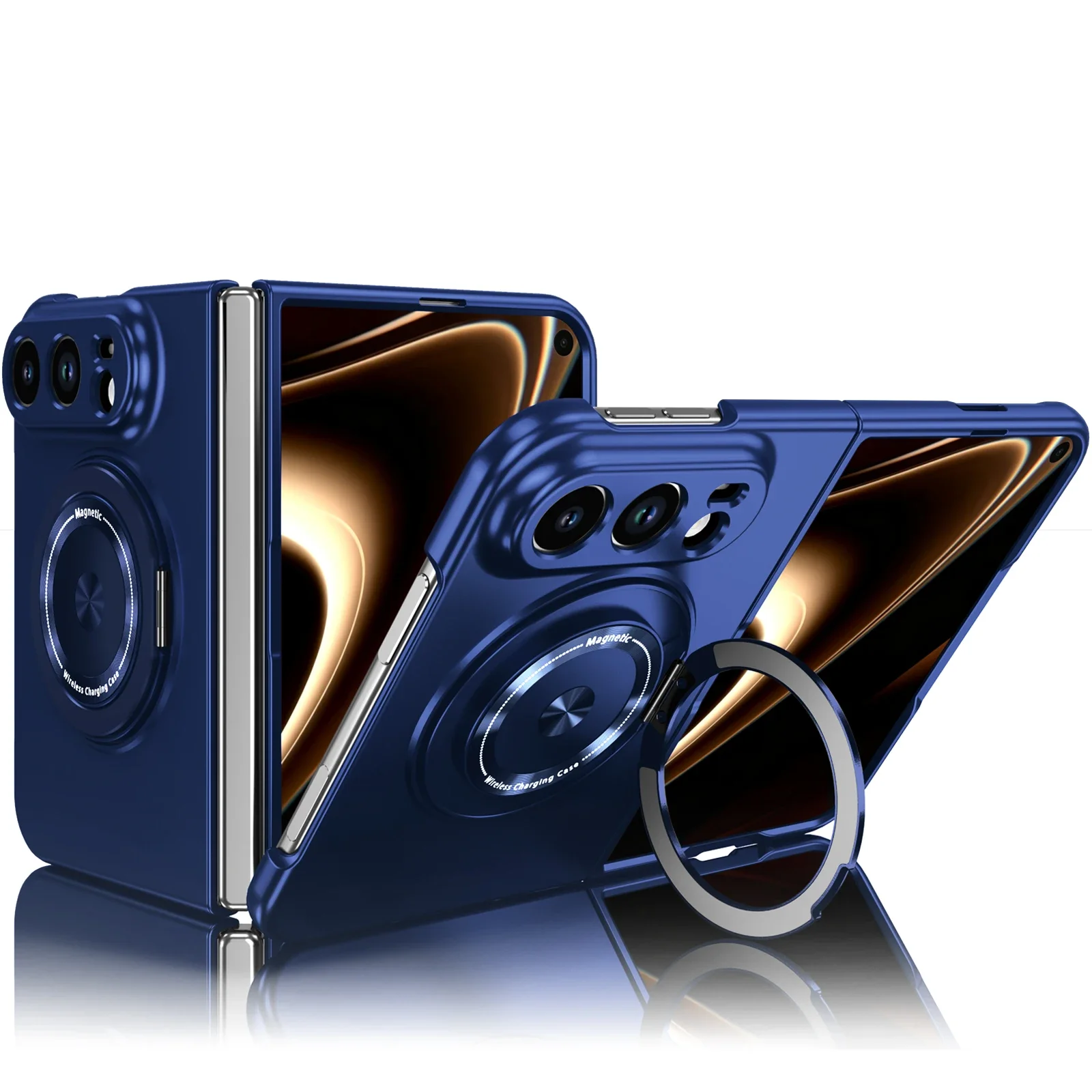 Coque de téléphone de luxe avec support rotatif pour charge magnétique sans fil Magsafe pour iPhone Duo 18, protection d'objectif pliable, coque antichoc