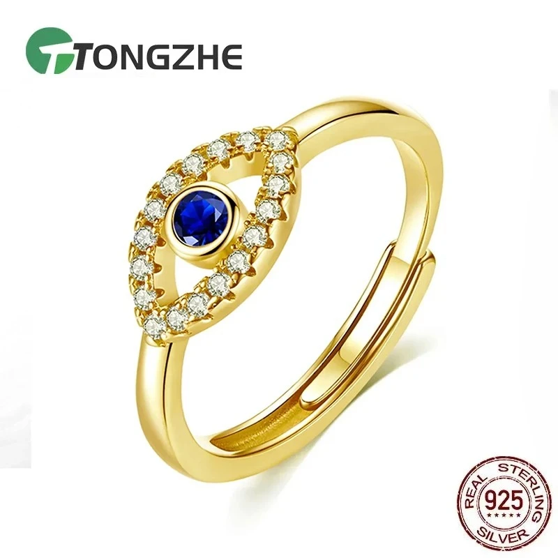

TONGZHE Lucky Evil Eye Rings For Women Turkish Blue Open Adjustable 925 Sterling Silver Ring Trend Wedding Couple Jewelry Gift