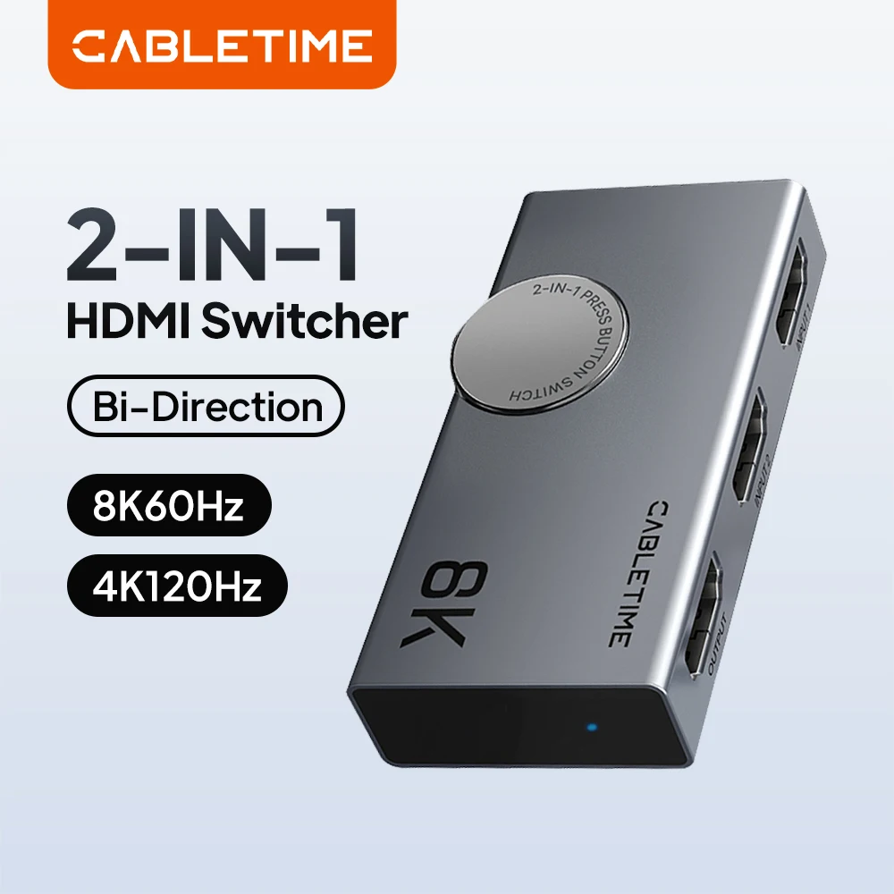 

CABLETIME 8K 2-в-1 HDMI-сплиттер, коммутатор 8K@60Гц с выходом 4K для HUAWEI Mi Box, двунаправленный HDMI-коммутатор для Xbox, PS5, ТВ-приставок