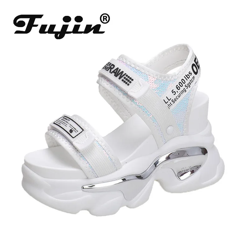 Fujin 10cm Women Summer Shoes Platform Sandals Wedge Heel Slippers Female Summer Shoes Beach Slides Chunky Sandals Women