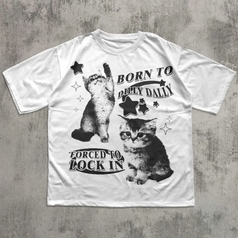 Forced To Choose Funny Y2K Cat T-shirts Cat Emoji T-shirts Silly Cat T-shirts 2000s Satirical T-shirts Cat Gifts.women Clothing