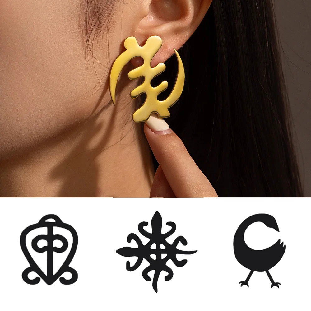 Raexrage African Cultural Symbol Big Stud Earrings Stainless Steel Adinkra Gye Nyame Earrings for Women Girl Ethnic Jewelry Gift