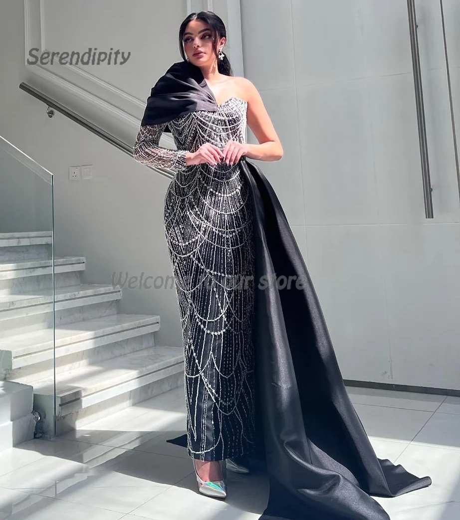 Serendipity Elegant One-Shoulder فساتين الحفلات Evening Dress Arabia Luxury Sequin Pearls Prom Dress For Sexy Women 2024