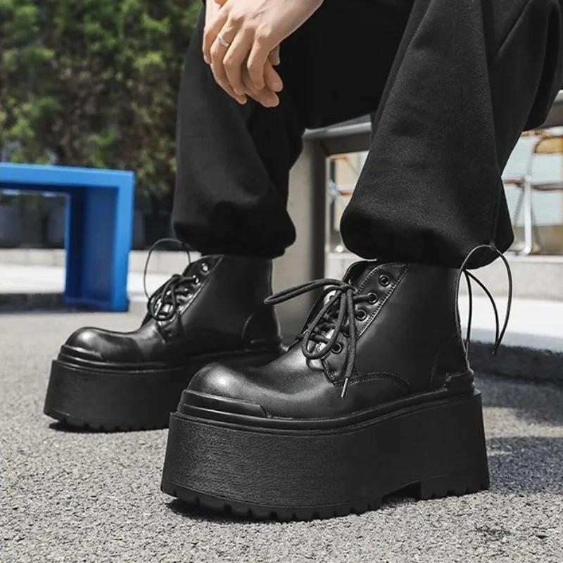 

10CM Platform Boots for Men New British Style Vintage Work Boots Waterproof Ankle Boots Chunky Sole Fashion Casual Outdoor Shoes