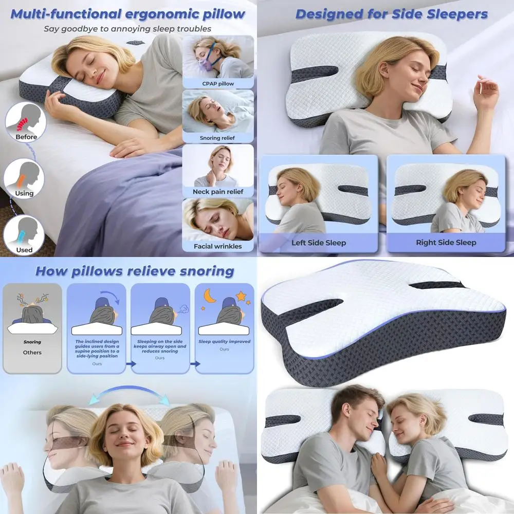 

Ergonomic Memory Foam Pillow for Side Sleepers - Anti-Snore Support for Men & Women, Dark Grey