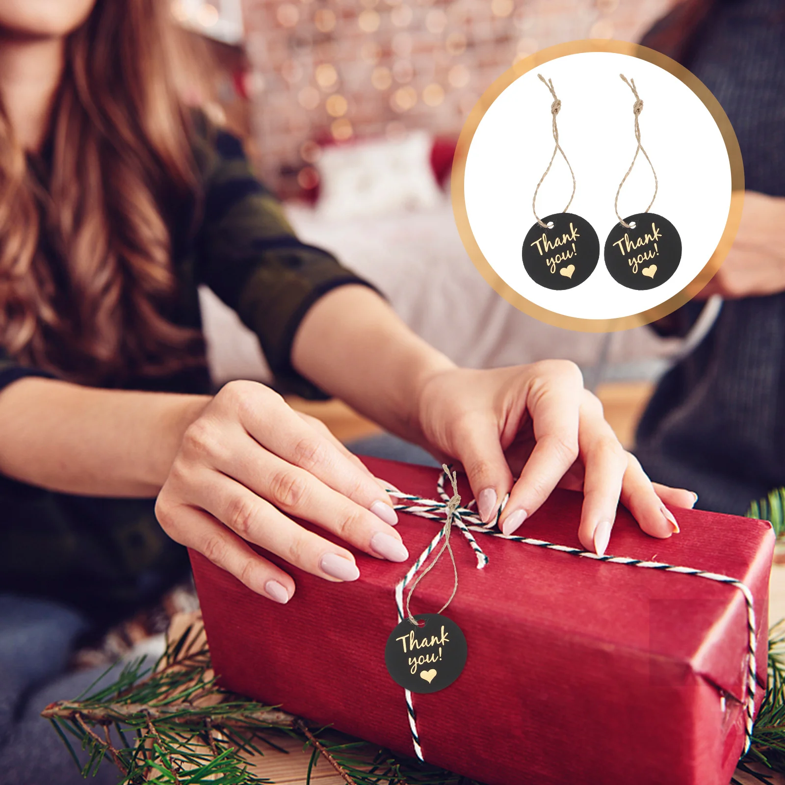 100 قطعة من البطاقات المستديرة المصنوعة من رقائق الذهب مع فتحات مثقوبة مسبقًا لحفلات الزفاف وحفلات أعياد الميلاد وديكور علامات شكرًا لك #4