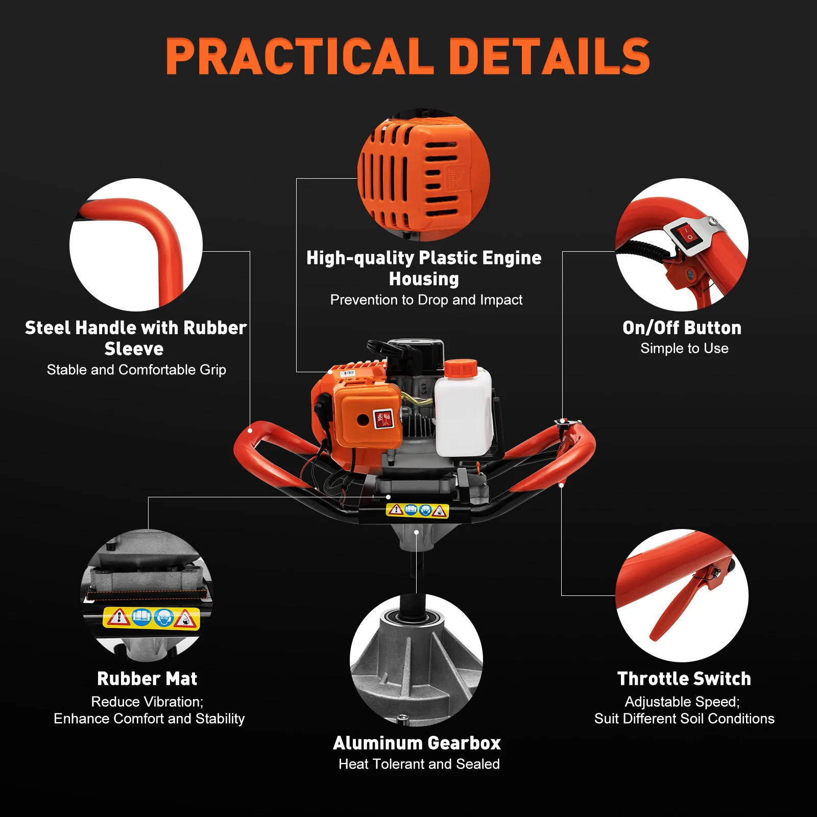 2 Stroke 1.98HP 52cc Post Hole Digger Earth Auger Gasoline One Man Machine  （Pay Attention to Distinguishing Attributes）