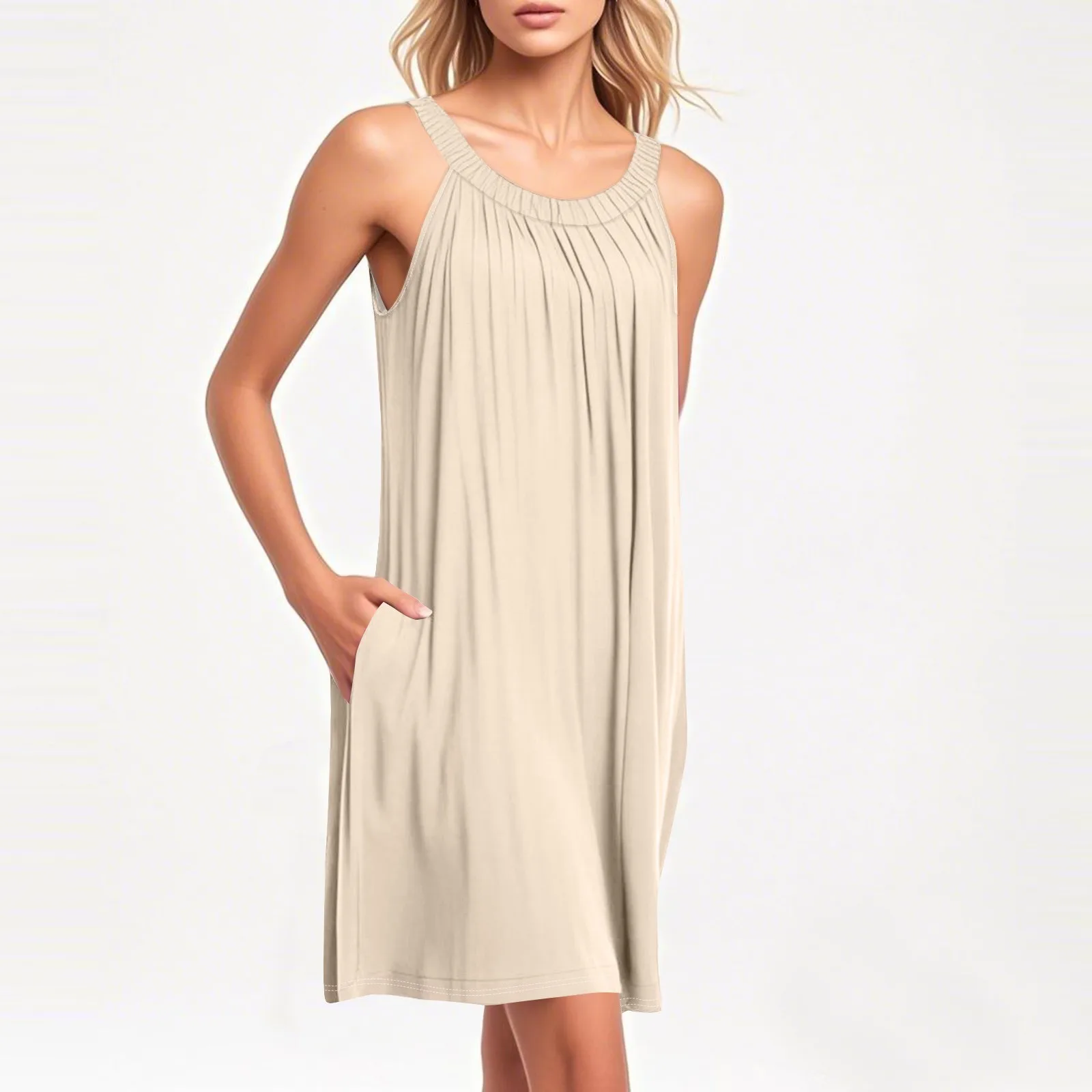 Gilet da spiaggia da donna Casual estivo con spalline tascabili Abito tinta unita Abiti eleganti da donna Abiti Mujer Abito femminile Roupas