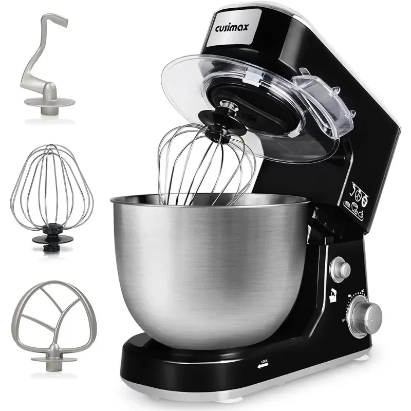 Stand Mixer,CUSIMAX Dough Mixer Tilt-Head Electric Mixer w 5-Quart Stainless Steel Bowl,Dough Hook,Beater and Whisk,Splash Guard