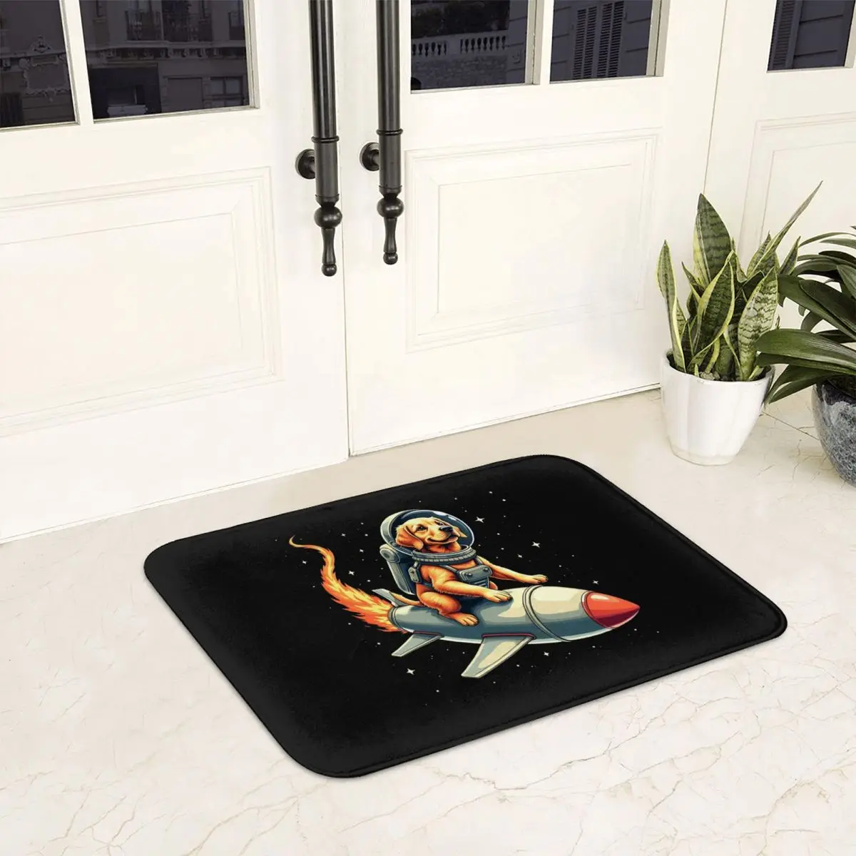 Golden Astronaut Rocket Ride Doormat Anti-skid Super Absorbent Bathroom Floor Mats Home Entrance Rugs Kitchen Carpet Footpad